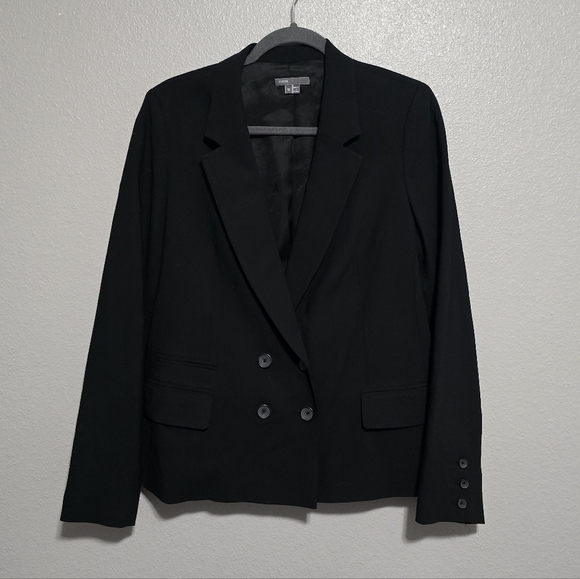 VINCE Wool Blend Double-Breasted Black Blazer Jacket - Picture 4 of 8
